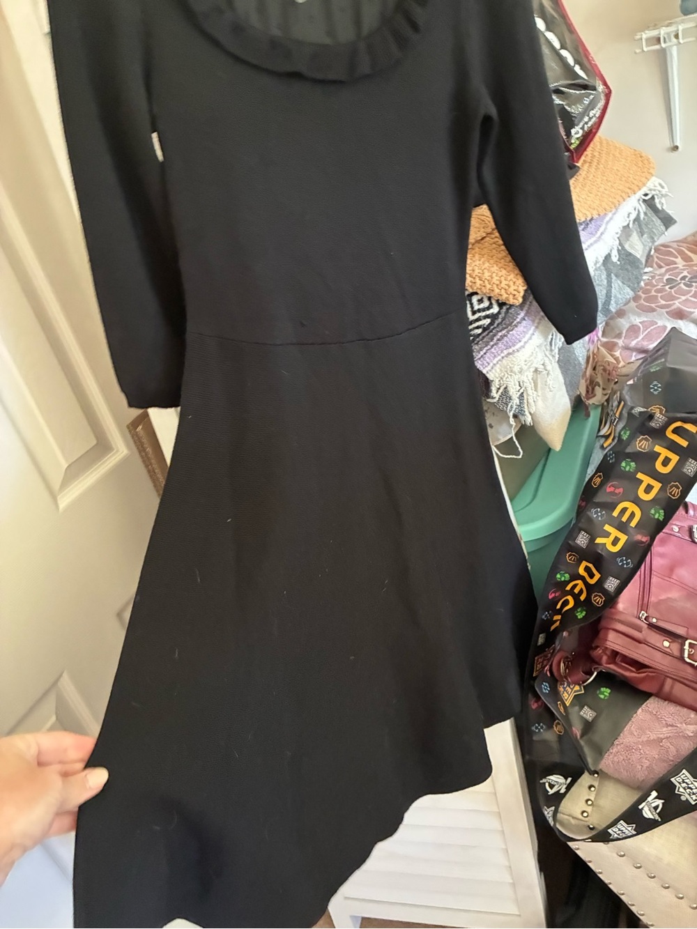 Draper James Black Long-Sleeve Asymmetrical Hem Dress